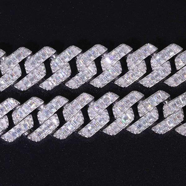Новый стиль 925 серебряный 12 -мм ожерелье шириной багетки вырезают ожерелье Moissanite Men Bling Кубинская цепь связи
