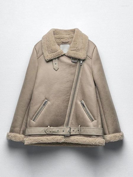 Mulheres Trench Coats Inverno Espessura Pele De Couro Falso Shearling Casaco De Pele De Carneiro Quente Parka Feminino Cordeiro Camurça Jaqueta Com Zíper Outwear