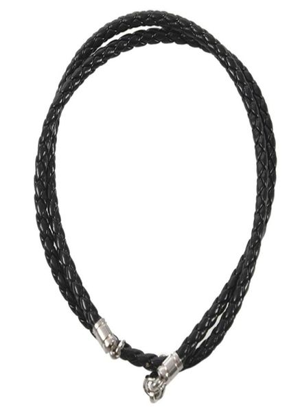 Catene Gioielli Men039s Collana Cordone 3mm Pelle Acciaio inossidabile per uomo Colore Nero Argento Con sacchetto regalo3813193