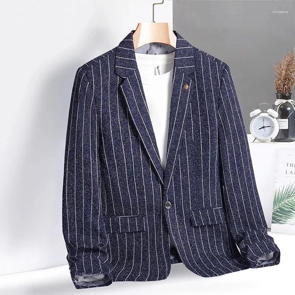 Herrenanzüge Korea Mode Blazer 2023 Gestreift Schwarz Lange Ärmel Frühling Herbst Strickjacke Anzug Übergröße 4XL
