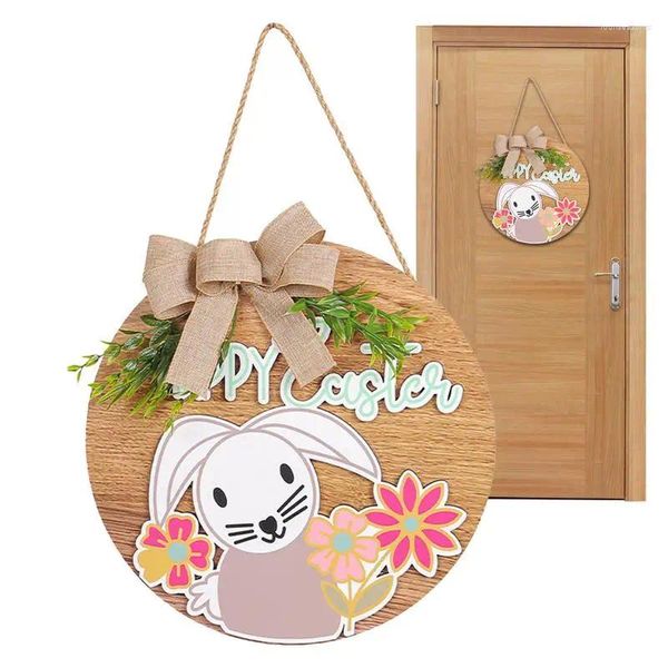 Flores decorativas feliz páscoa porta cabide decorações adorável rústico sem desbotamento resistente à água sinal de boas-vindas para casa