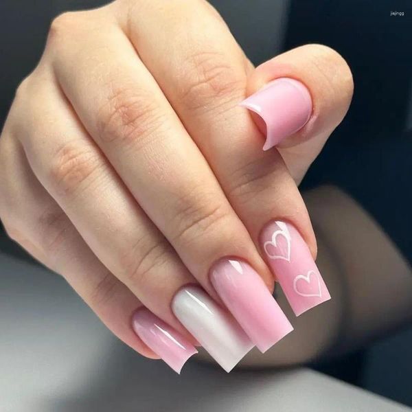 Falsas unhas francesas borda branca glitter lantejoulas flores falsas amor coração destacável imprensa em mulheres meninas