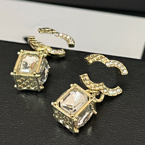 Clássico diamante brincos designer brinco eardrop marca de luxo carta 18k banhado a ouro aço inoxidável cristal casamento natal jóias presente