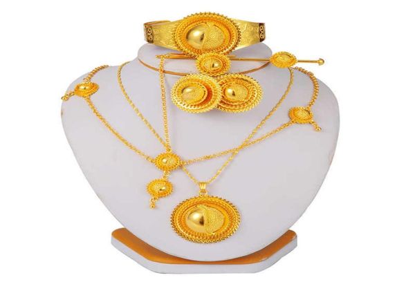 Set di gioielli etiopi per le donne Gioielli in oro Dubai Habesha con catena a forcina Testa di nozze africana Regalo di nozze collares 2107208946316