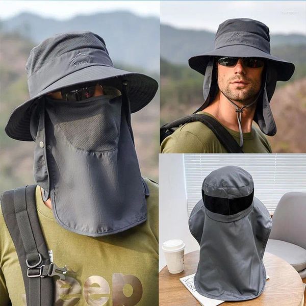Berretti da uomo a tesa larga larga cappello da sole estivo pesca all'aperto escursionismo secchio maschio protezione UV anti collo scialle visiera