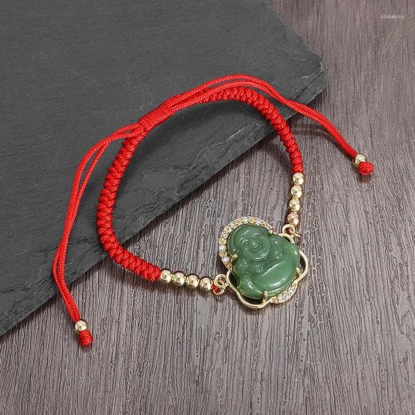 Braccialetti a maglie Bracciale religioso personalizzato in corda rossa intrecciato a mano regolabile moda Maitreya Buddha regalo mascotte amuleto da donna