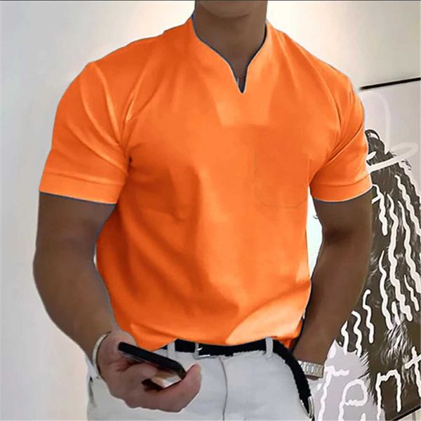 Moletom com capuz masculino 2020 novo chegou com decote em v manga curta camisa masculina magro ajuste camiseta masculina magro casual verão camiseta camisetas hombre S-5XLL231122