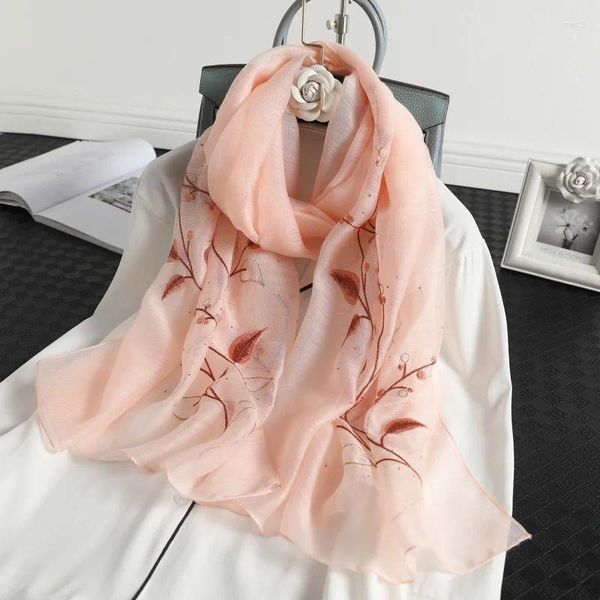 Sciarpe 2023 Sciarpa da donna in seta solida Inverno caldo scialli in lana Lady Avvolge Bufanda floreale Pashmina ricamo Foulard all'ingrosso