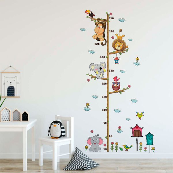 Cartoon Animal Height Lineal Meaure Wandaufkleber für Kinderzimmer Schlafzimmer Süßes Löwe Affen Elefant Wachstum Chart Lineal Lineal Wandtattoos