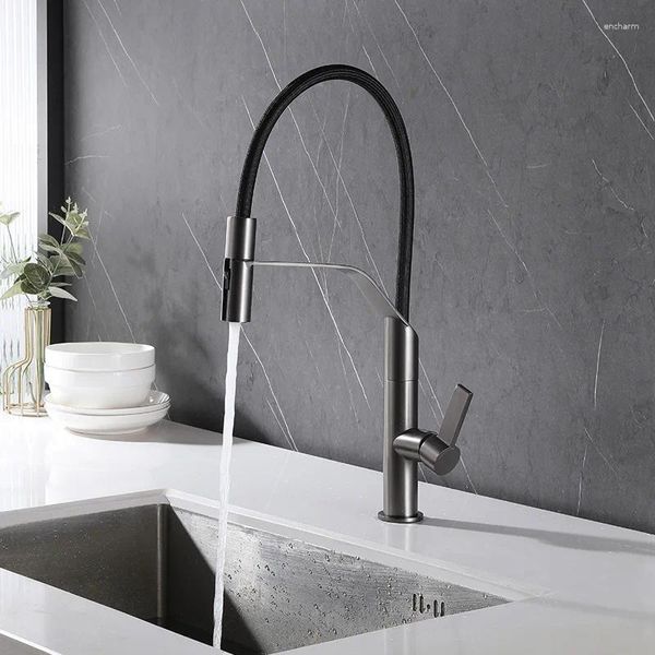 Küchenarmaturen Est Hohe Qualität Messing Gun Grey Waschbecken Wasserhahn Pull Down Kaltwasserhahn Einloch Einhandgriff Modernes Design