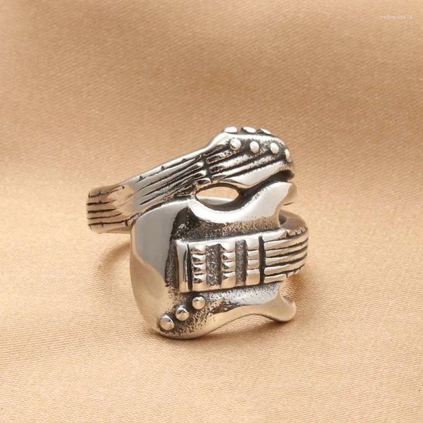 Bagues de cluster en acier inoxydable Rock Music Guitar Ring Retro Punk Style Personnalité Hommes Femmes Instrument de musique Mains Accessoires Bijoux