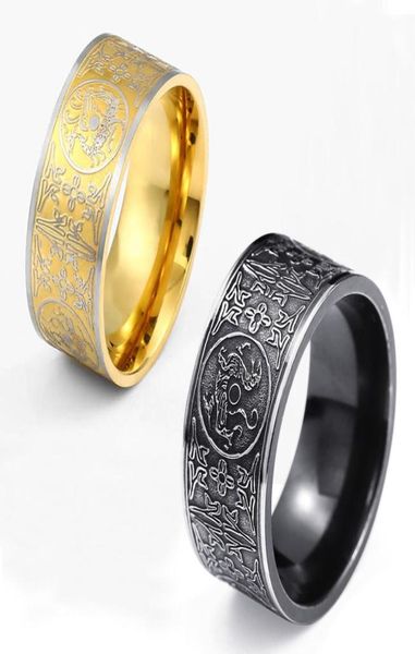 Vintage paslanmaz çelik bant yüzüğü antik Çin mitolojisi Men8421483 için dört büyük tanrı canavar halkası