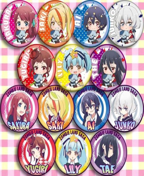 14 peças Anime ZOMBIELAND SAGA Personagem Cosplay Pin Botão Broche Emblemas Presentes NOVO Halloween Cosplay Emblema Presente de Natal Toy36461322158979