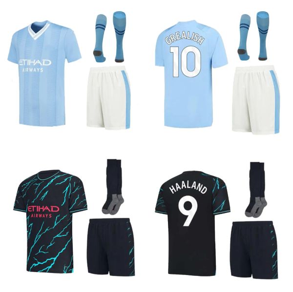 Kits de futebol infantil 23 24 HAALAND camisa de futebol MANS CIDADES DE BRUYNE FODEN 2023 2024 GREALISH STERLING camisas de futebol777