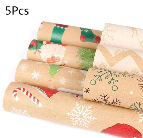 5 piezas de papel de regalo de Navidad patrón de dibujos animados embalaje suministros de papel para fiestas 5901079