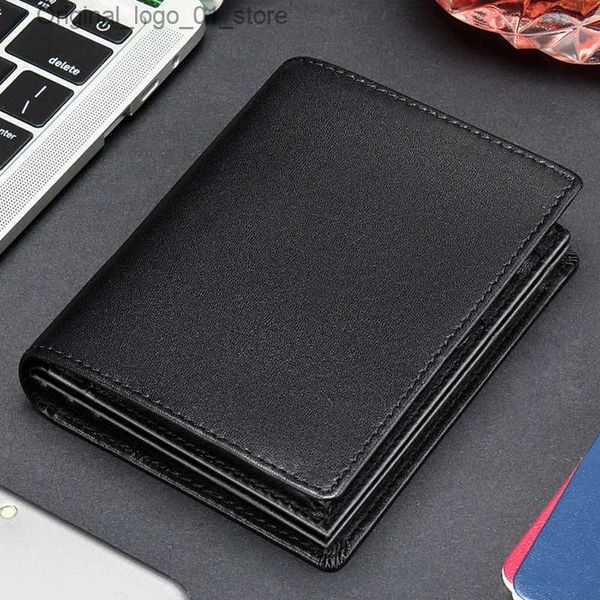 Clipes de dinheiro Novo Couro Masculino RFID Carteiras de Couro Genuíno Curto Padrão Top Layer Card Holder Bag Business Bank ID Cash Purse Presentes Carteira Q231213