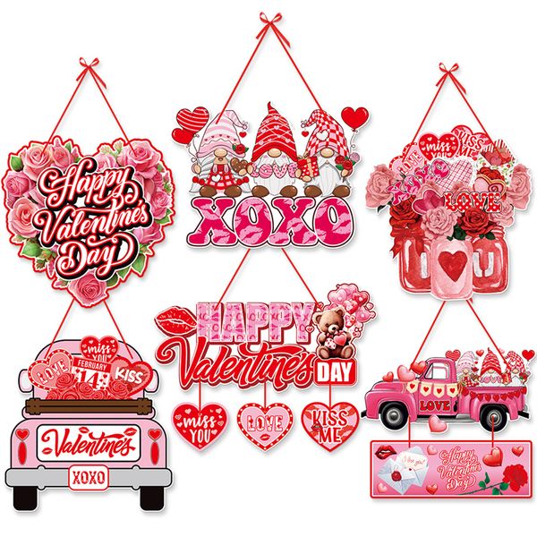 Valentinstag-Türbehang, Papieranhänger, rosa „Love You“, rote Rose, fröhliche Valentinstag-Heimdekoration