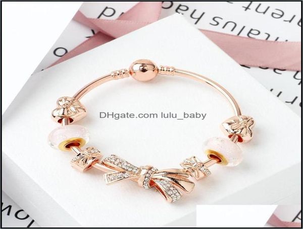 Pulseiras de fios de miçangas bracelets de ouro rosa bracelete de arco brilhante 18cm 19cm 20cm Love charme vidro jóias de vidro jóias ladacia Drop Delivery2942646