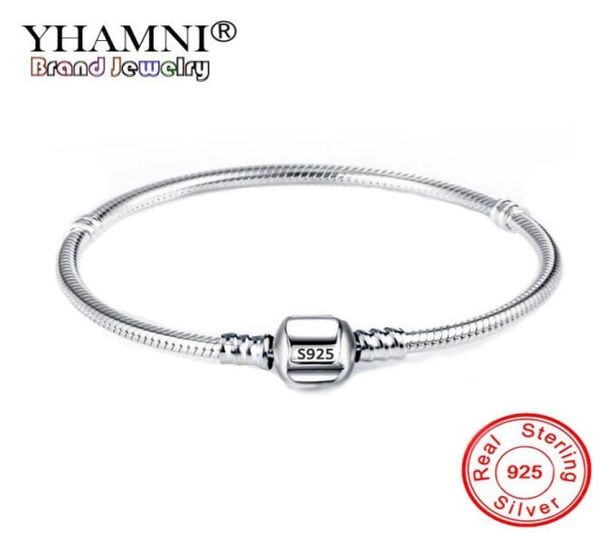 Bracelet manchette 100% Original en argent 925, 3mm, chaîne en os doux/lisse, perles/breloques faites à la main, bijoux de base 3481077