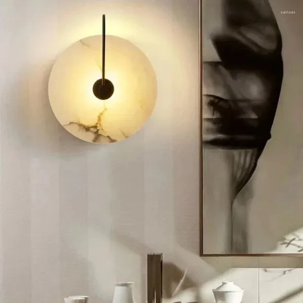 Applique murale moderne LED marbre rond pierre appliques chambre or luminaire décor à la maison chevet lumières intérieures