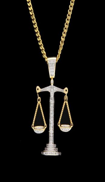 Iced out Zircon Balance Libra Scale Pingente Silver Gold Copper Material Mens Hip Hop Chain Chain9092769