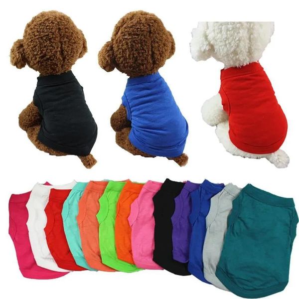 Pet t camisas verão sólido cão vestuário roupas moda topshirts colete roupas de algodão cães filhote de cachorro pequeno roupas ccj2102