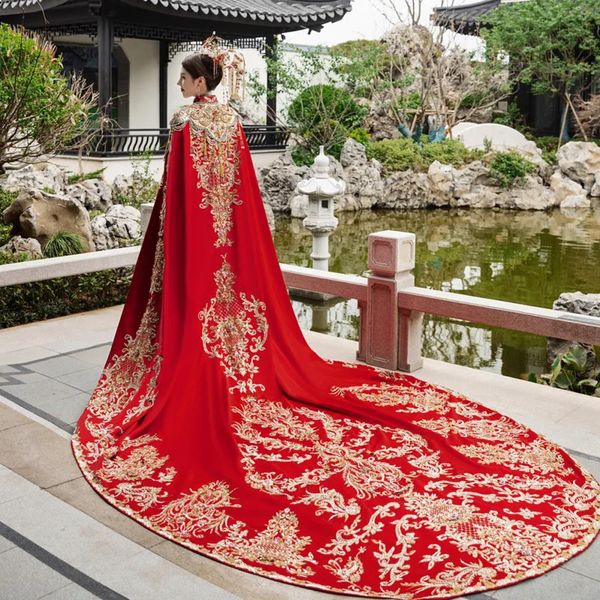 Ethnische Kleidung Yourqipao Xiuhe Kleidung Braut Chinesische Hochzeit Lange Mantel Mantel Ming Frauen Cape Tailed Antike Kleider 231212