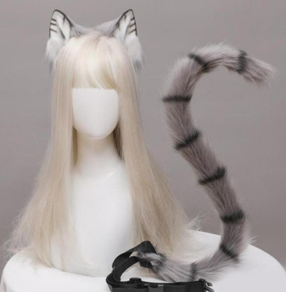 Diğer Etkinlik Partisi Malzemeleri Anime Cosplay Props Kedi Kulakları ve Kuyruk Seti Peluş Tüylü Hayvan Hairhoop Karnaval Kostüm Fantezi Elbise XM6096652