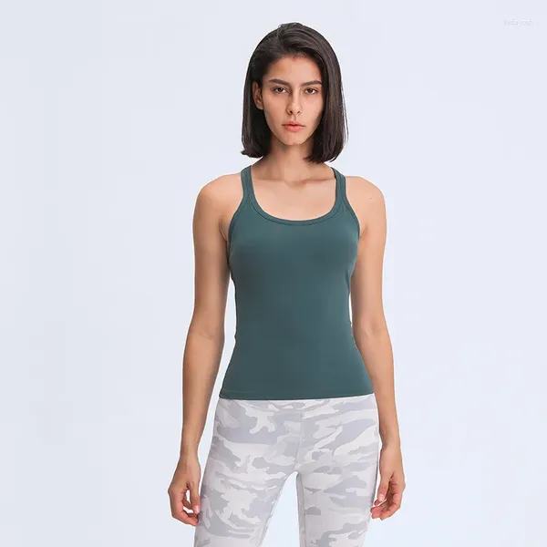 Camisas ativas 2023 em forma de H Voltar Yoga Tank Top para lazer elástico feminino versátil fitness esportes