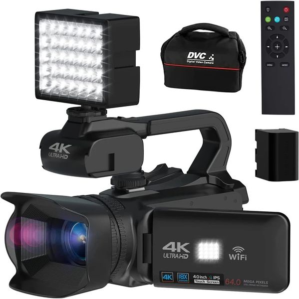 Câmeras de vídeo de ação esportiva 18X Zoom 4K filmadora câmera digital para pografia streaming ao vivo tela de 4 polegadas wifi webcam 64mp gravador 231212