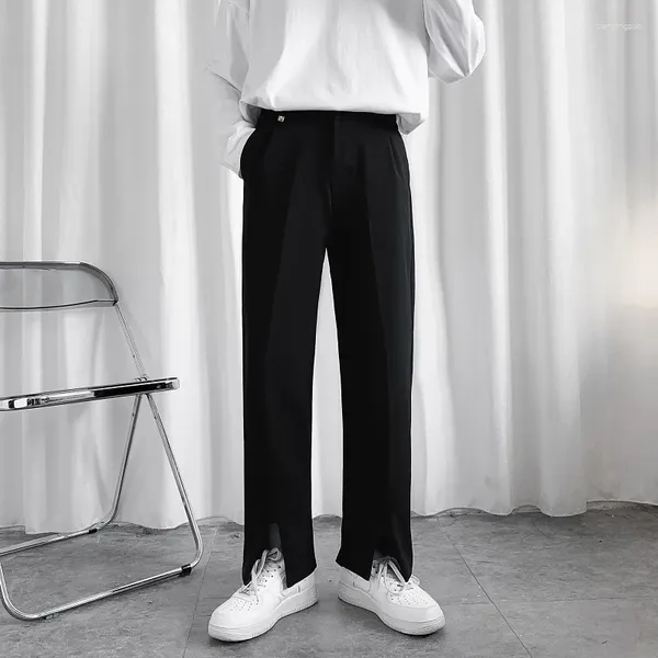Ternos masculinos primavera outono calças casuais homens moda coreana solto drapeado calças retas de cor sólida masculino semi-largo terno pant m23