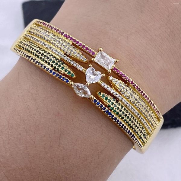 Bracciale alla moda fatto a mano arcobaleno zirconi cubici a tre strati per le donne, design creativo, regali di gioielli in cristallo scintillante