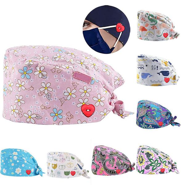 Liquidazione Modello Scrub Cap Stampa Cappello da lavoro in cotone Donna Uomo Estetista Antipolvere Cucina Chef Caps6562809