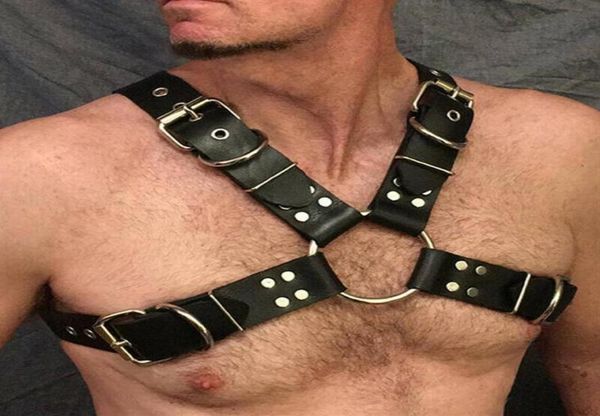 Bondage Fetish Uomo Cinture per pettorali in pelle incrociate BDSM Abbigliamento gay Punk gotico Top Cinghie per il corpo per Rave Party332j2345389