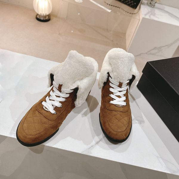 Herbst und Winter neue Baseball-Schneestiefel aus Wolle mit dicker Sohle. Warme, zweiteilige, lässige Damen-Stiefeletten mit Schnürung, Luxus-Designer-Mode-Schuhfabrik. Schuhgröße 35–40 mit Box