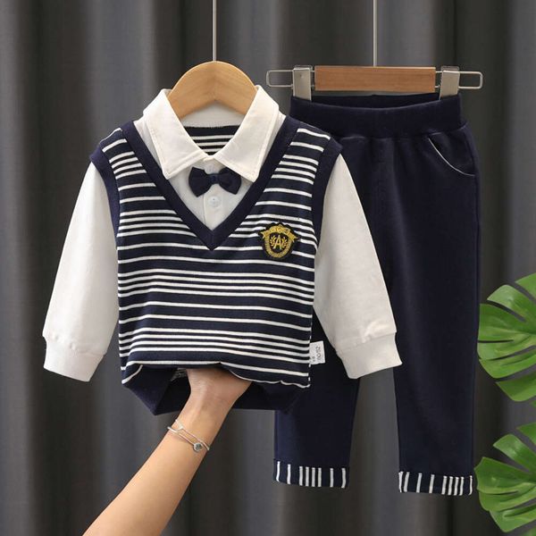 Conjunto de primavera e outono cavalheiros inglês meninos vestido de bebê infantil moda polo roupas de pescoço