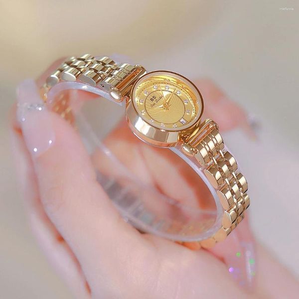 Armbanduhren BS Frauen Golduhren Kleines Armband Quarzuhr Edelstahl Modeuhr für Damen Hohe Qualität