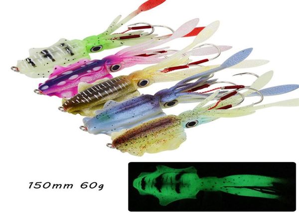 5 Farbe gemischt 150 mm 60g leuchtend Tintenfisch weiche Köder Köder Köder Jigs Fischereihaken Doppelhaken Pesca Tackle Accessoires Wei 513250n8425081