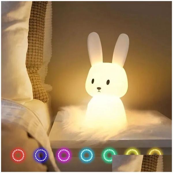 Vidros de vinho LED Night Light Sile Rabbit Touch Sensor Lâmpada Bonito Animal Quarto Decoração Presente para Kid Baby Child Table Home Drop Entregar Dh9Cn