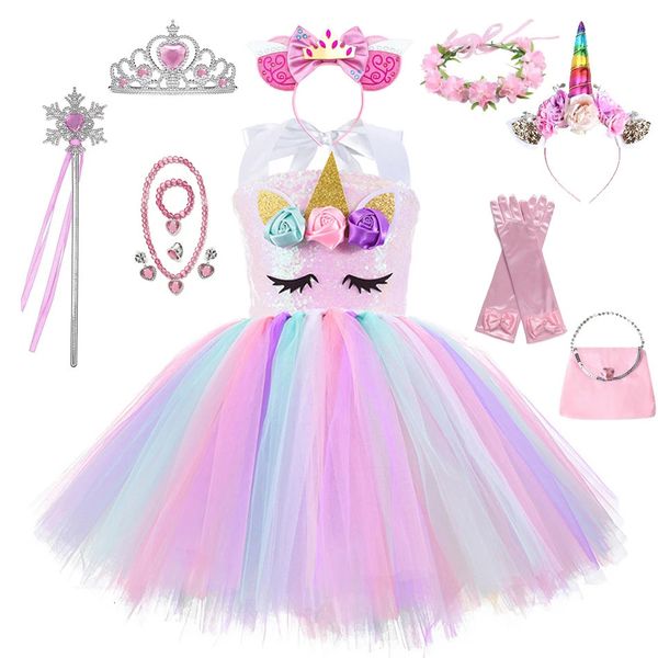 Abiti da ragazza Vestiti per bambini Cosplay Unicorno Ragazze Vestito Simpatico cartone animato Estate Maglia Costume da principessa Abito Festa di compleanno 2 3 4 5 6 7 8 anni 231213