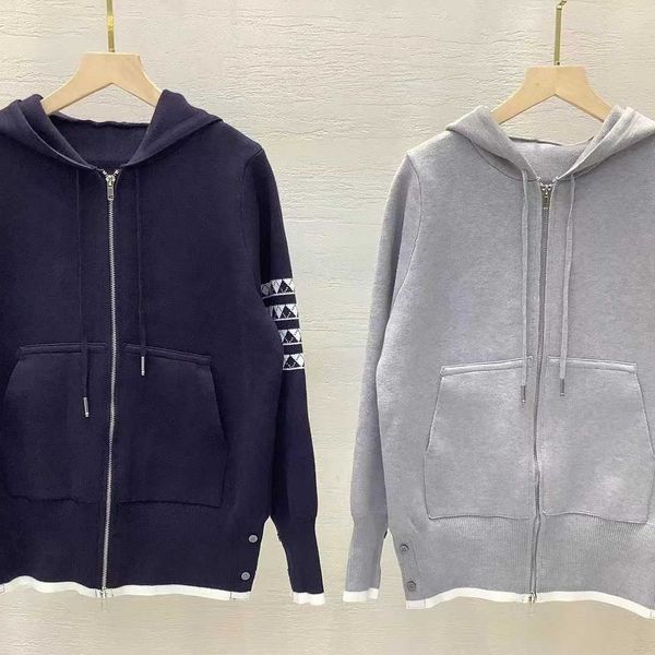 Erkek ve Kadın Kazak Moda Tasarımcısı Thombrownsweatshirt Time Breate Back Jacquard Nakış Yavru Fermuar Örgü Kapşak Kapşonlu Gündelik Hoodie