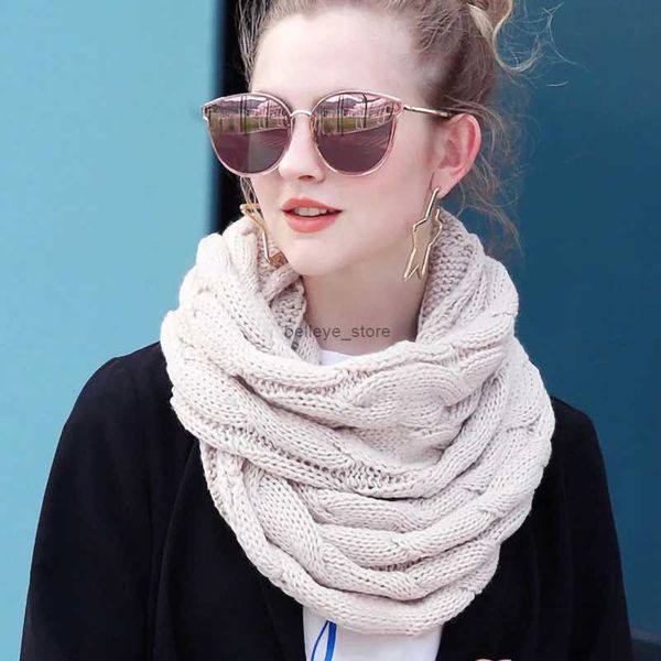 Lenços Chunky Cable Knit Loop Scarf Mulheres Inverno Cor Sólida Pescoço Mais Quente Lenços Infinito Snood Hot SalesL231204