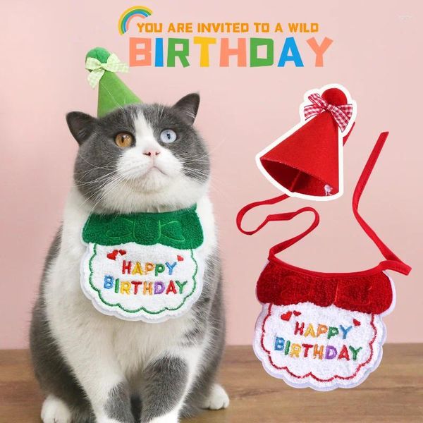 Cão vestuário 1 conjunto pet cães bonés e cachecol para festa de aniversário vestir-se bonito chapéu bib gato saliva toalha engraçado pogal adereços presente traje