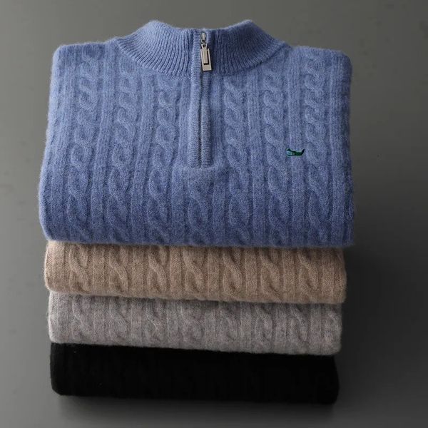 Camisolas masculinas Cashmere Sweater Outono Inverno Espessamento Meia Gola Alta Zíper Malha Bottoming Top Woolen 231214