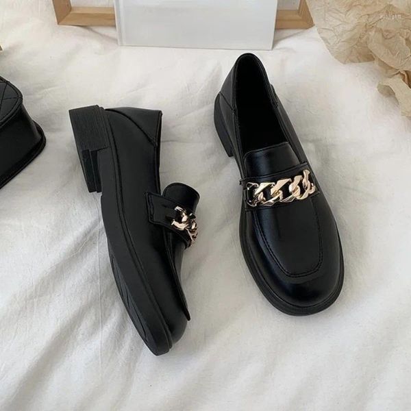 Sapatos de vestido mocassins mulher bombas estilo britânico pu couro redondo dedo do pé deslizamento em saltos femininos negócios formal casual designer mujer bombas