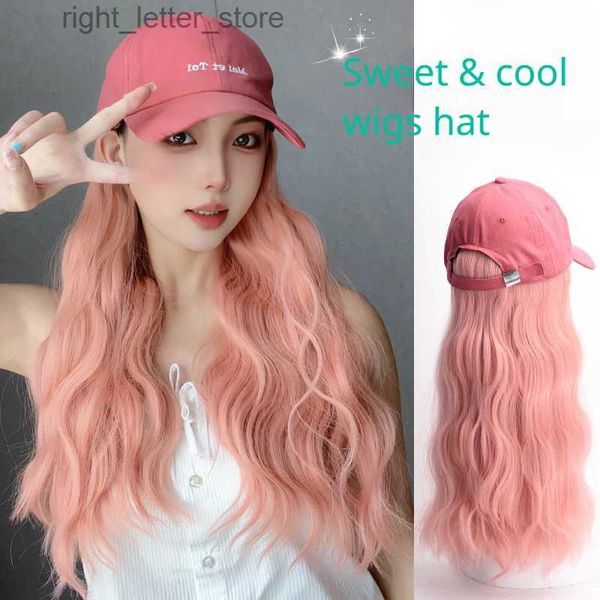 Ball Caps Punk Y2K Perücken Kappe Frauen Lange Lockige Perücken Hut Rosa Perücken Kappen Street Fashion Perücke Motorhaube Casual Süße Perücken Visier Baumwolle Baseball Kappe YQ231214