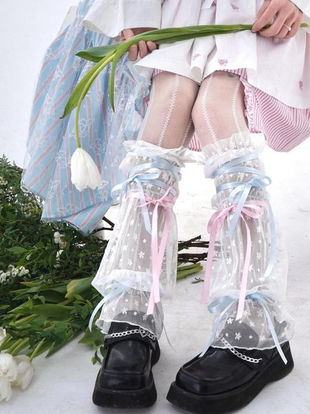 Mulheres meias verão menina punk harajuku fita branca emenda doce moda rendas perna capa