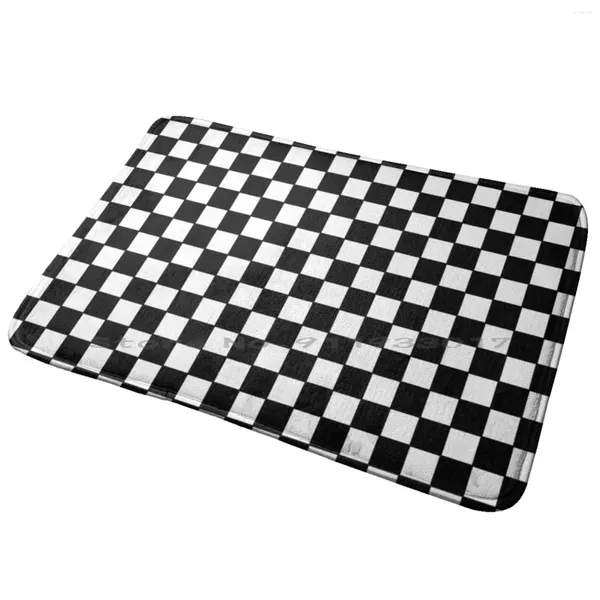 Tapetes Checker Padrão Porta de entrada Tapete de banho Checkered Flag Board Corrida Preto e Branco