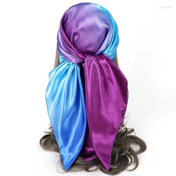 Schals 90x90cm Damen Muslimischer Satin-Hijab-Schal mit Farbverlauf Lange Wickelmode Headwraps Tücher Frauen Seiden-Hijabs Bandana-Kopftuch