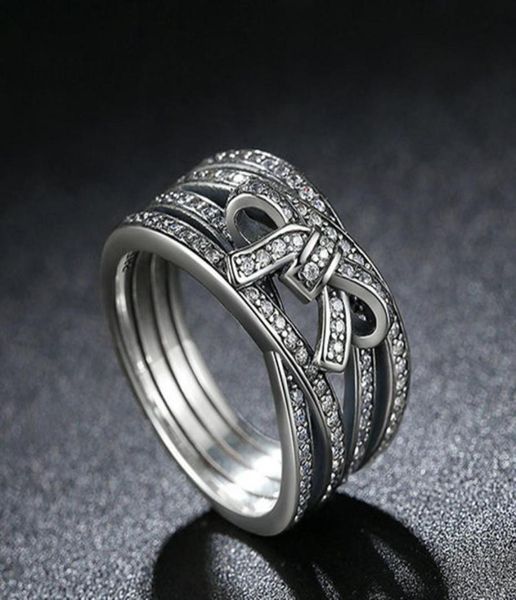 Atacado-real 925 prata arco anel conjunto caixa original para cz diamante mulheres anéis de noivado moda accessories6390111